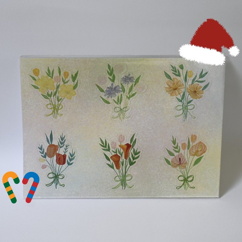 二束花花 透明贴纸 手绘 花草 手帐  圣诞 交换礼物 贴纸 - 贴纸 - 纸 