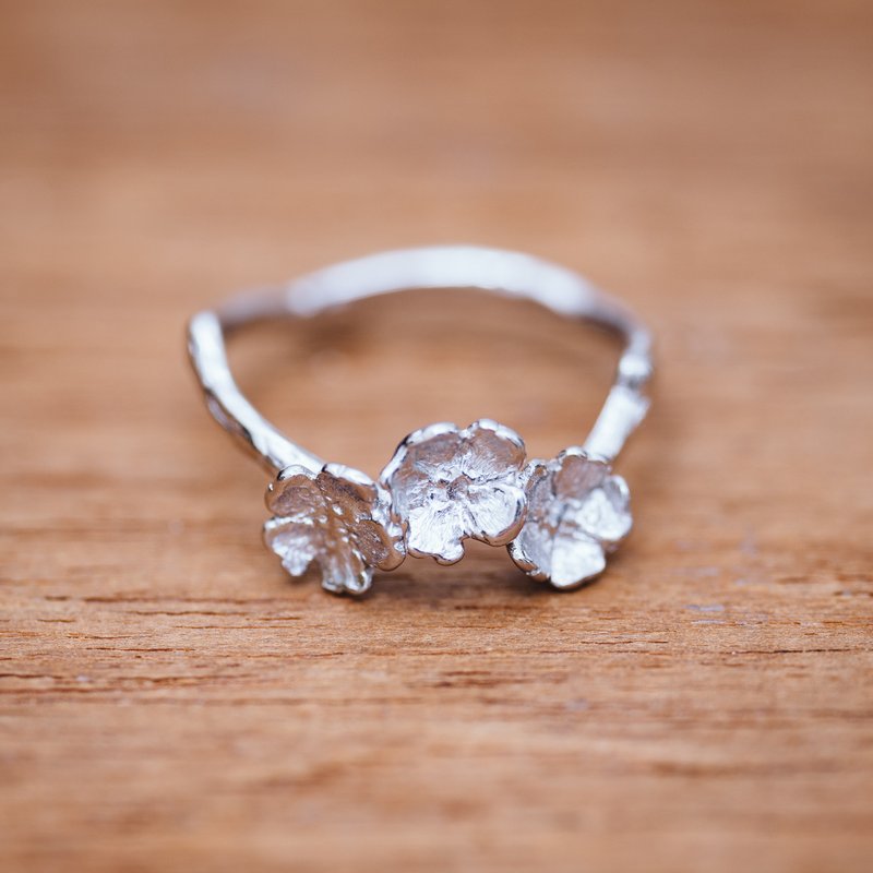 樱花戒指 - 白金戒指 - 日本樱花戒指 - 精致戒指 - 戒指 - 贵金属 银色