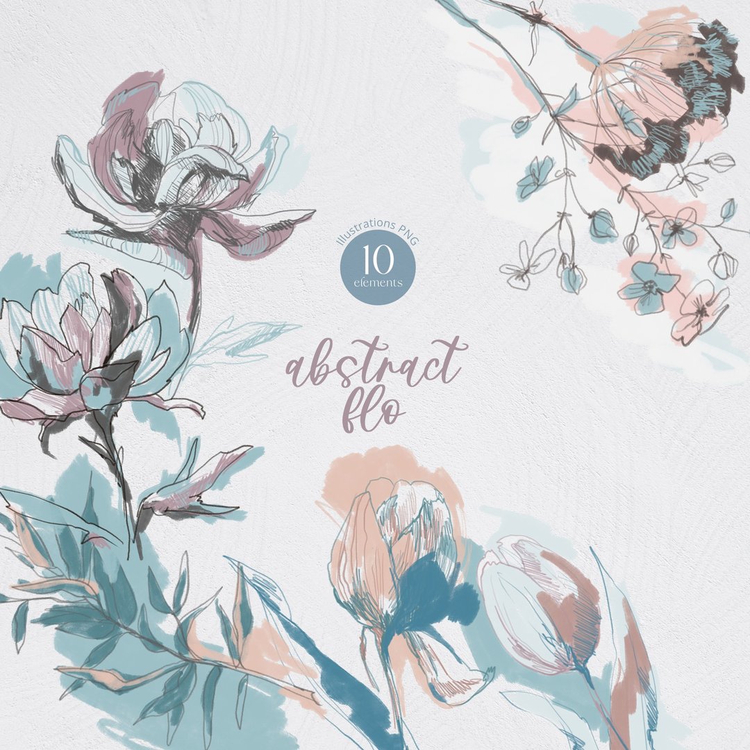 Abstract botanical line art, modern abstract design elements - 电子手绘真人画像/绘画/插画 - 其他材质 