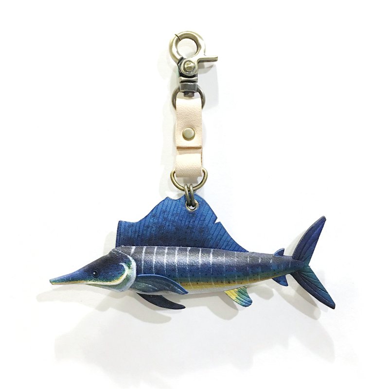 原创动物系列 雨伞旗鱼(破雨伞 平鳍旗鱼 芭蕉旗鱼)吊饰皮件皮雕 - 吊饰 - 真皮 蓝色