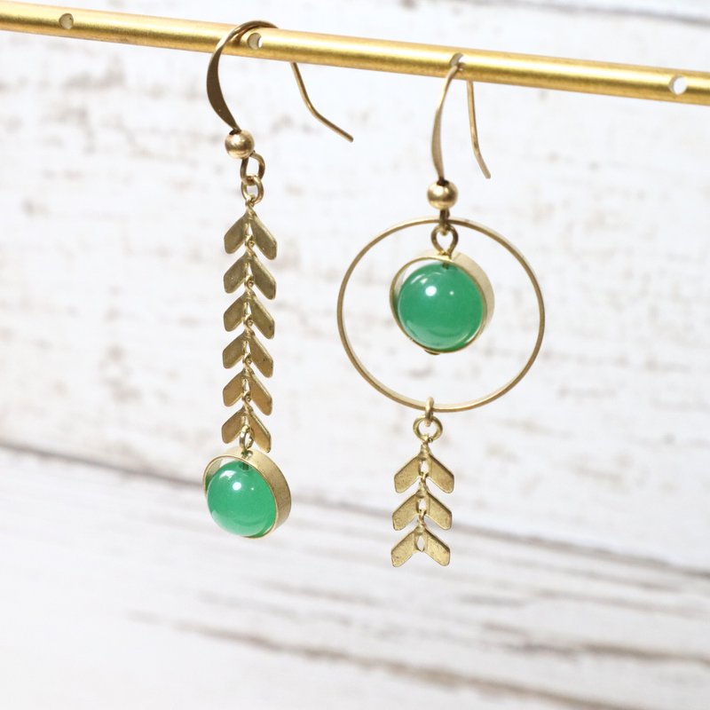 麦穗  不对称黄铜耳环  东菱玉  可改夹式  七夕 礼物  定制化 - 耳环/耳夹 - 铜/黄铜 绿色