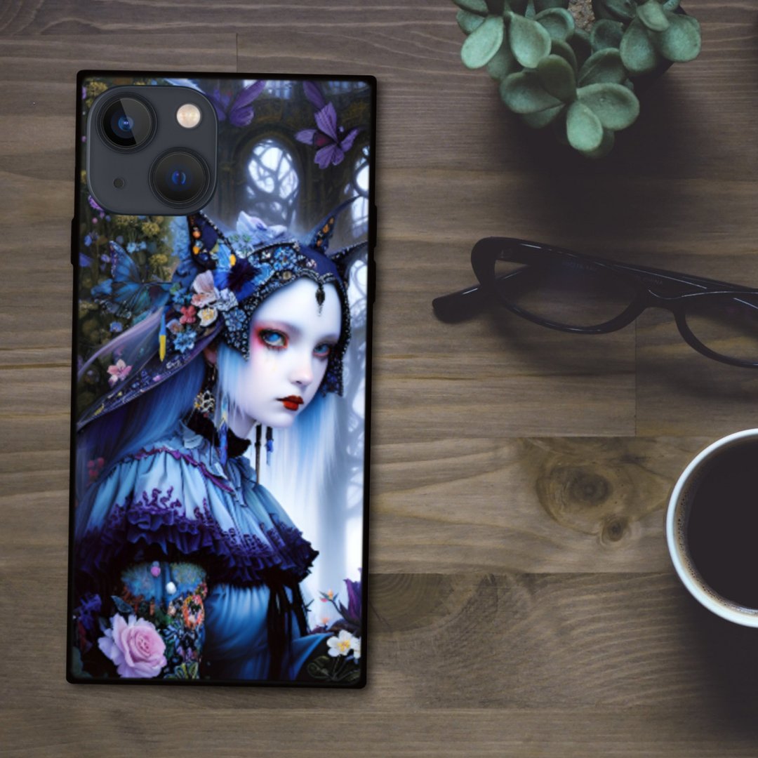暗黑歌德风神秘森林魔女与花蝶 方形手机壳【强化玻璃处理】iPhone16 适用 - 手机壳/手机套 - 塑料 多色
