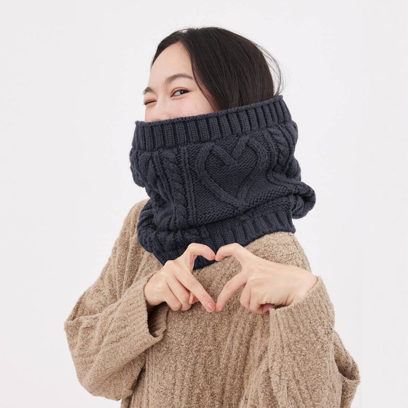 Lulu麻花抓毛絨保暖脖圍 - 围巾/披肩 - 其他人造纤维 蓝色