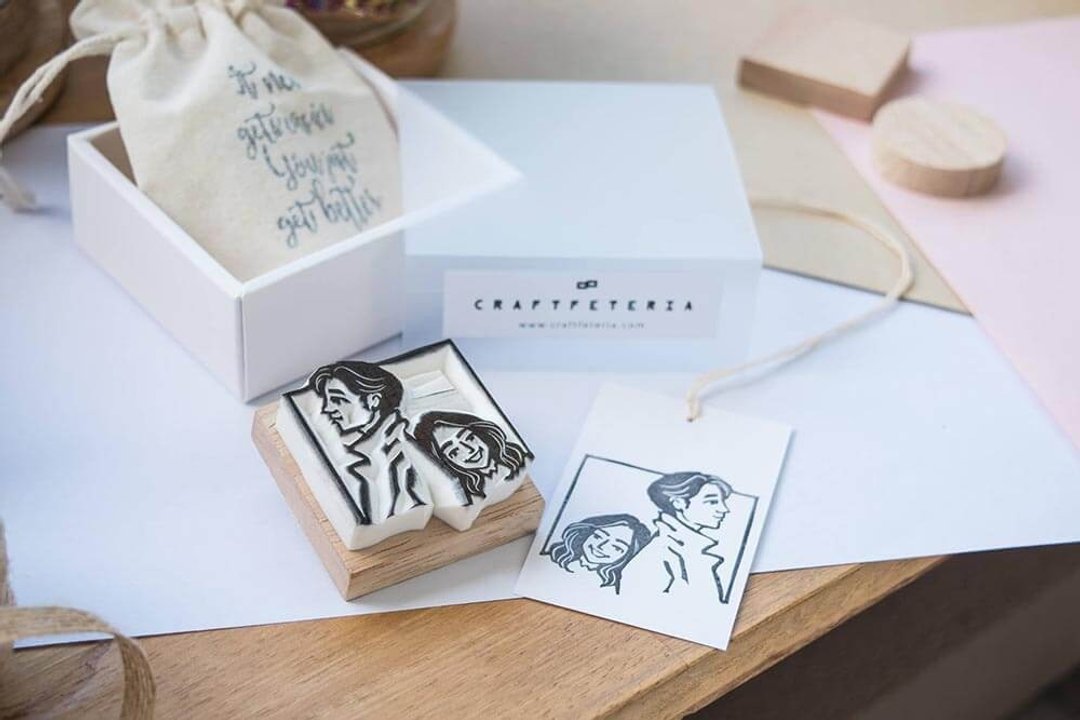 Couple portrait rubber stamp (L) - 印章/印台 - 橡胶 