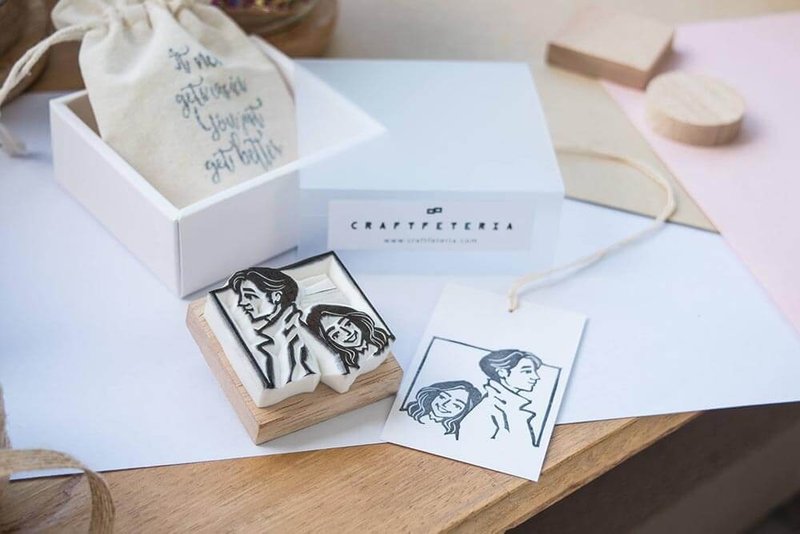 Couple portrait rubber stamp (L) - 印章/印台 - 橡胶 