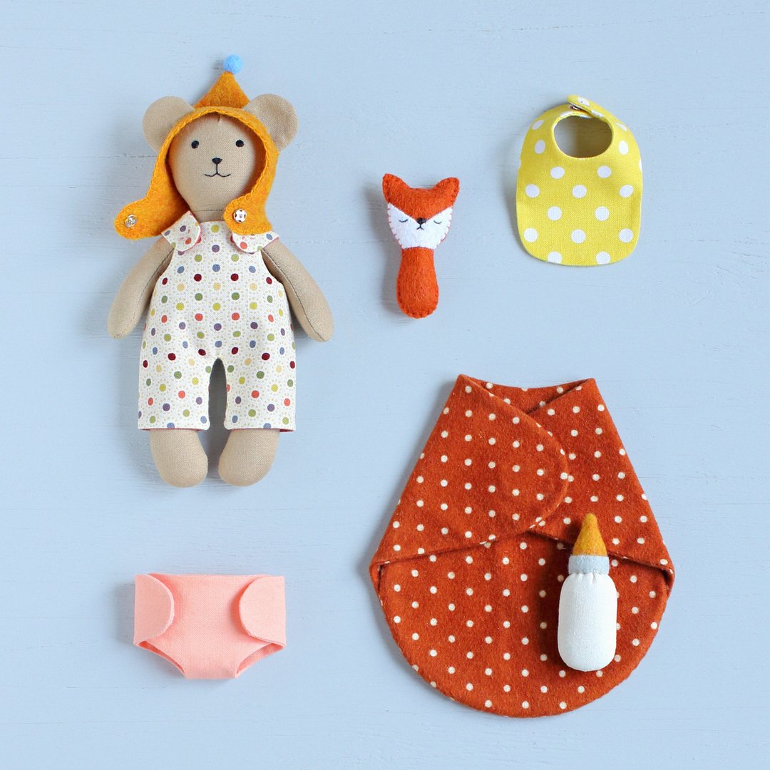 PDF Mini Bear Doll with Baby Set Sewing Pattern - 手工艺教程/工具书 - 其他材质 