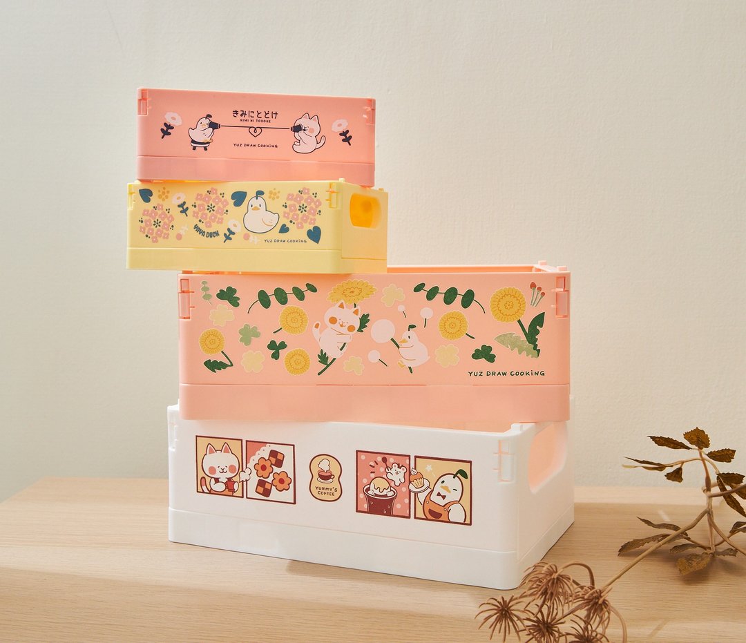 大/小插画折叠盒 可堆叠-共四款-Yuz Draw Cooking - 收纳用品 - 塑料 