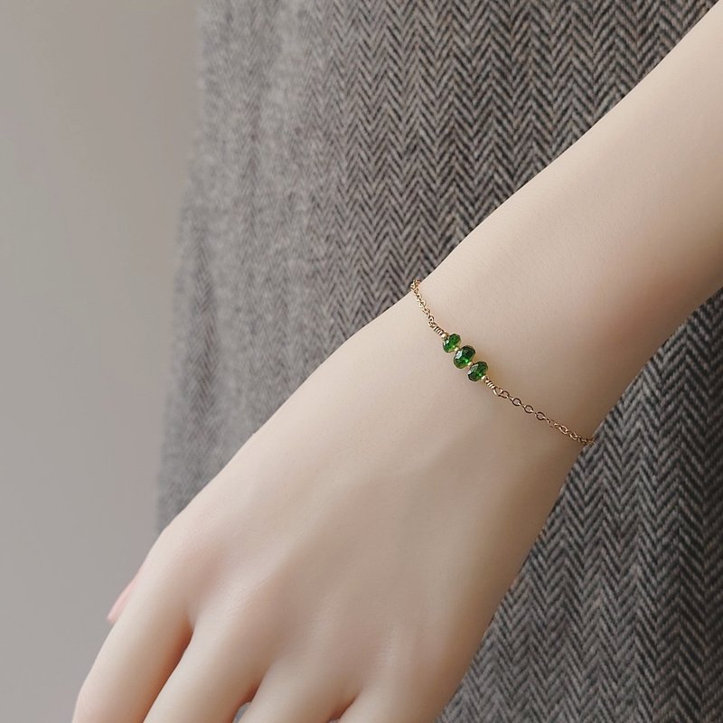 铬透辉石 切角车轮珠 14Kgf 包金手链 多层次手链 | 祖母绿色 - 手链/手环 - 半宝石 绿色
