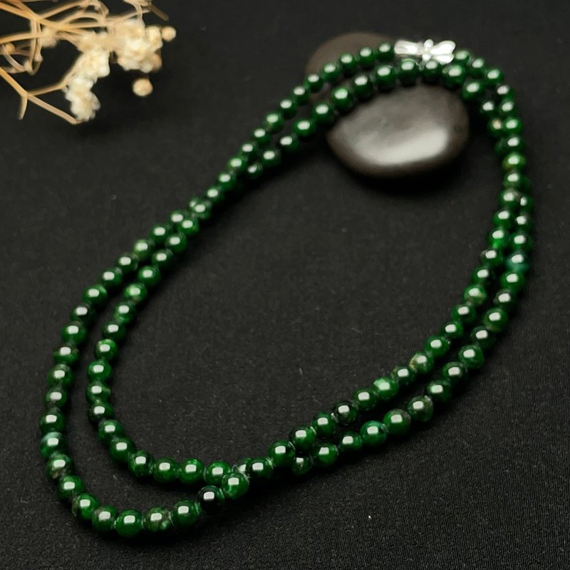 老花青翡翠珠链项链 | 天然缅甸玉翡翠A货 | 送礼 - 项链 - 玉石 绿色
