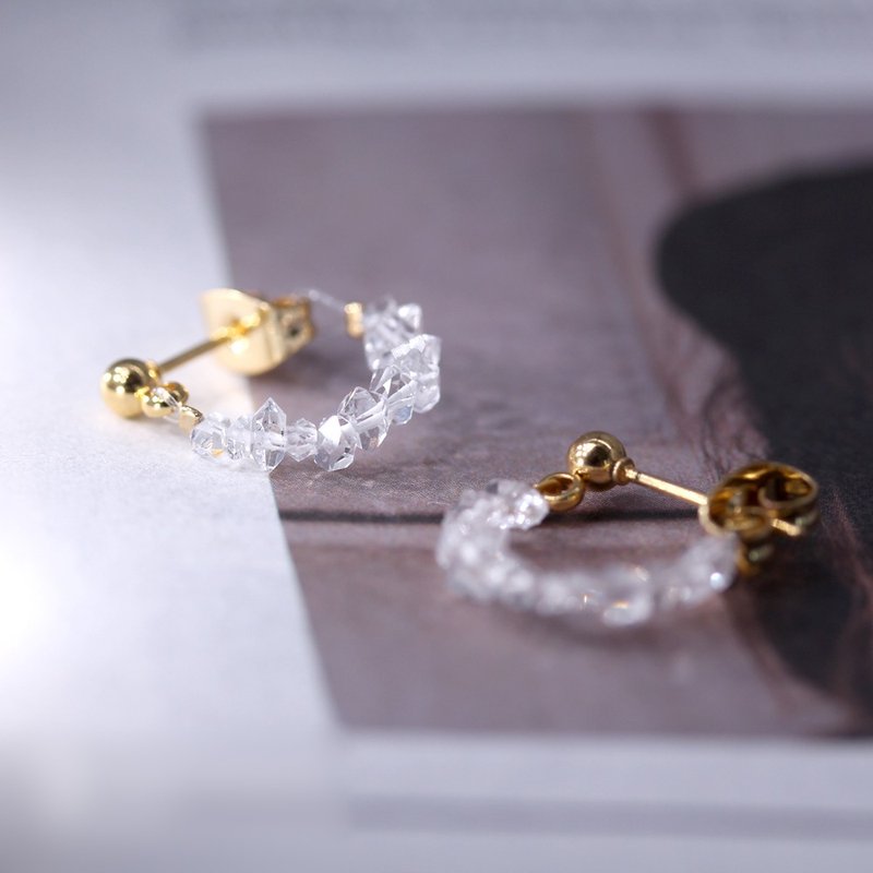 赫尔基蒙水晶 小耳圈 耳环 赫基蒙水晶 赫基蒙钻 闪灵钻耳环 - 耳环/耳夹 - 水晶 白色