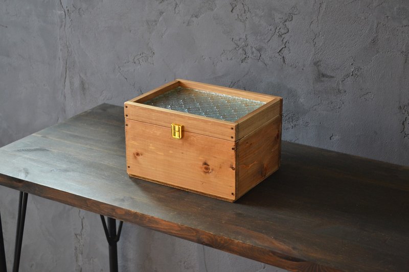 0310mito 日本国产桧木与复古玻璃收藏盒 L尺寸 Flora 玻璃 - 收纳用品 - 玻璃 咖啡色