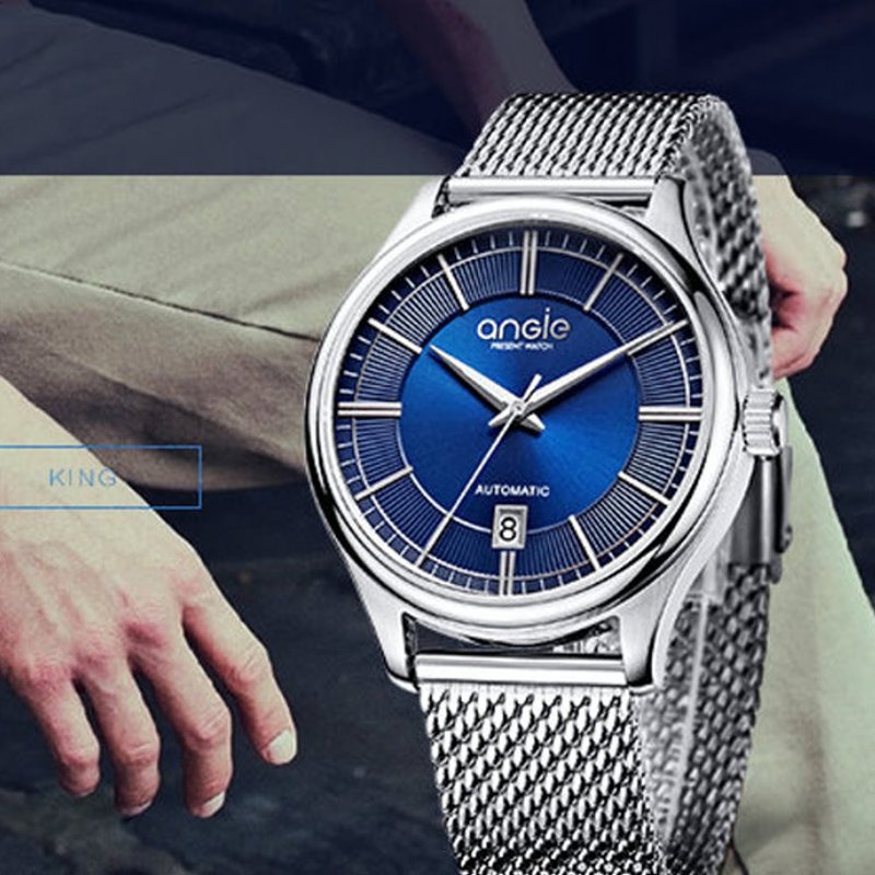 商务休闲 编织钢带 蓝面 - 男表/中性表 - 不锈钢 