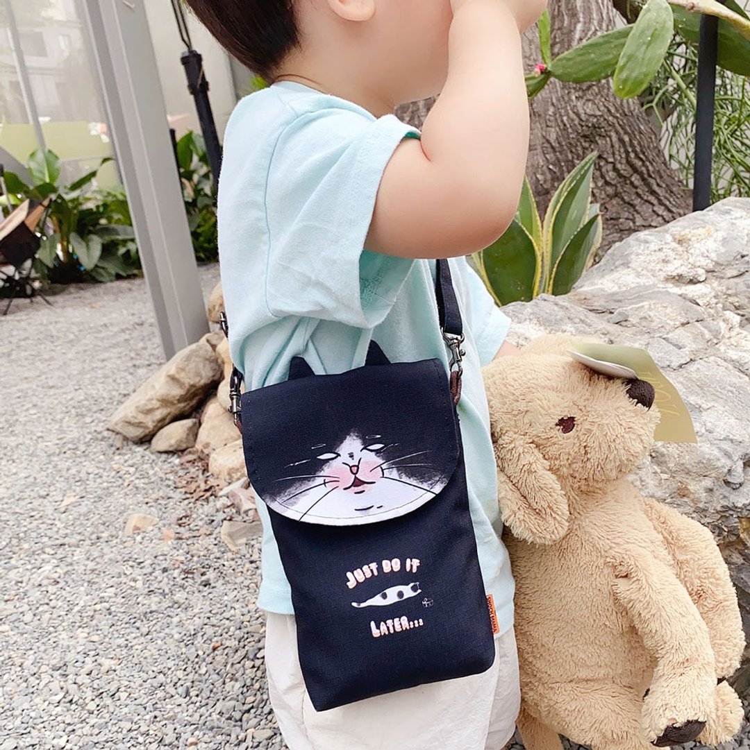 蛋定黑猫猫 造型随身小包 手机包 旅行包 侧背包 斜背包 防泼水 - 侧背包/斜挎包 - 防水材质 黑色