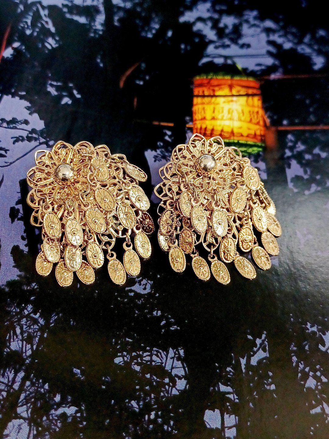 vintage jewelry  华丽金色流苏花卉 夹式耳环 - 耳环/耳夹 - 其他金属 