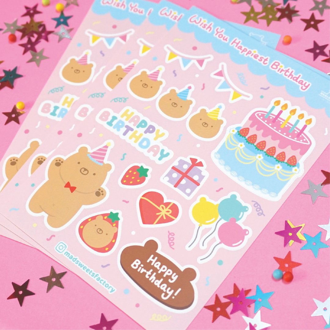 Healing Kuma Collection治愈小熊生日快乐原创贴纸 - 贴纸 - 纸 多色