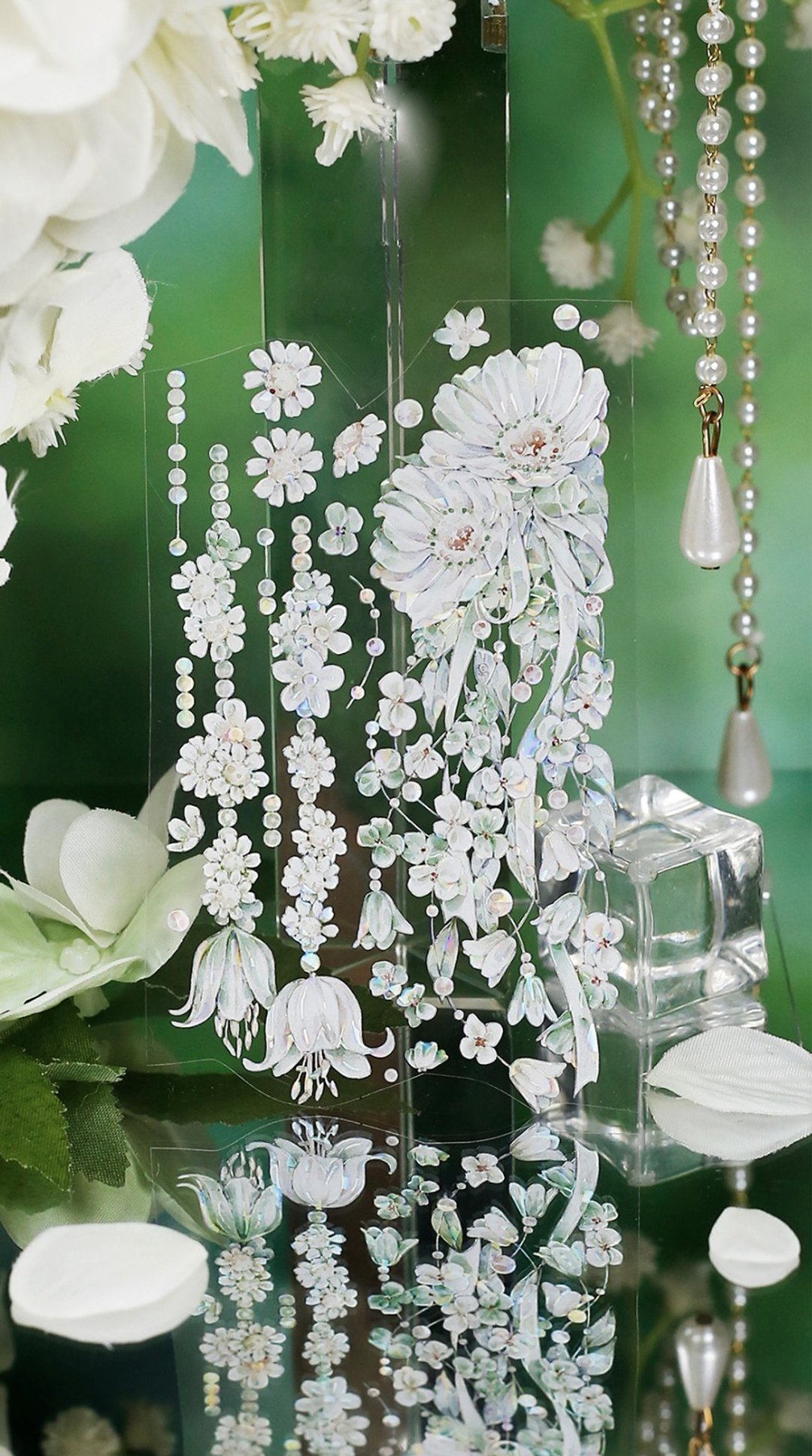 翠幕流螢 花の雨 (桜/朝顔/紫陽花) PET 和紙膠帶 貝殼光 10米卷 - 纸胶带 - 其他材质 绿色