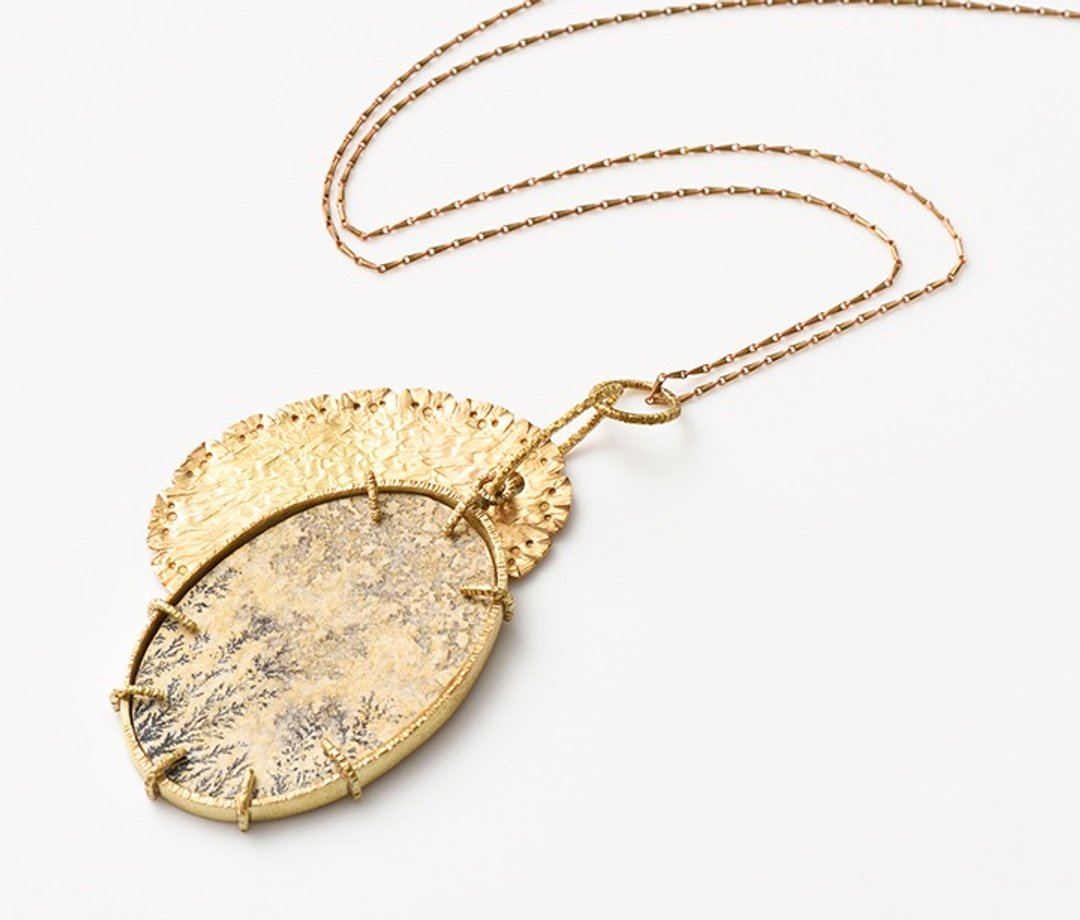 CN38 (dendrite Jasper) - 项链 - 其他金属 金色