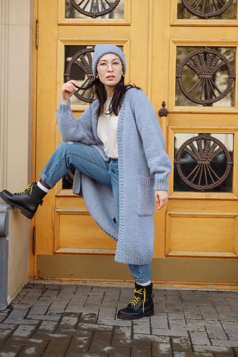 Oversized chunky cardigan Maxy wool alpaca cardigan - 女装针织衫/毛衣 - 羊毛 蓝色