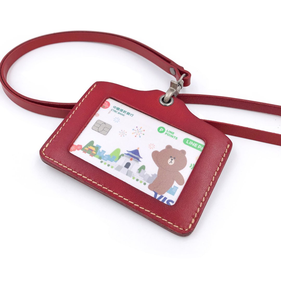手工植鞣皮革-证件套(横式套组) leather ID badge cover - 证件套/卡套 - 真皮 红色