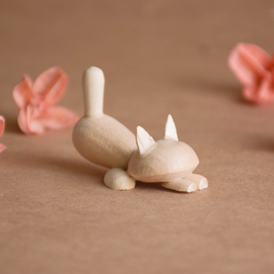 Wooden Animal Handmade Toy Cat - 玩具/玩偶 - 木头 卡其色