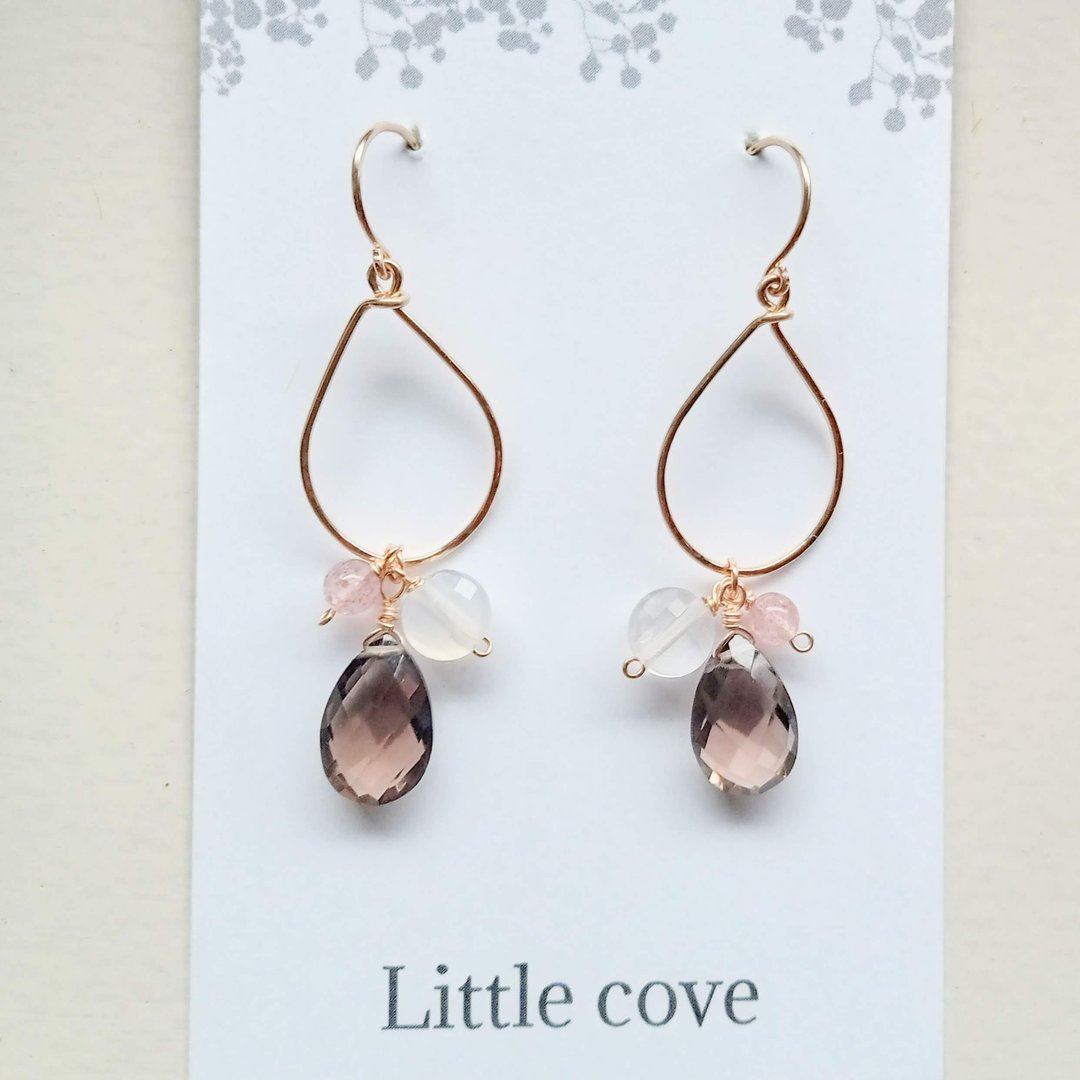 Gem Stone /14KGF   Smoky quartz drop earrings - 耳环/耳夹 - 半宝石 粉红色
