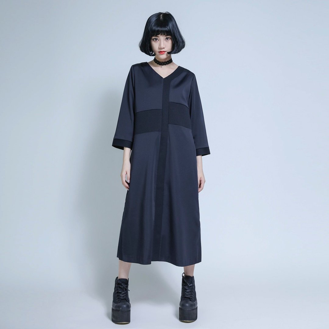 SU:MI said Contemplator 沈思者异材拼接洋装_6AF104_黑 - 洋装/连衣裙 - 棉 黑色