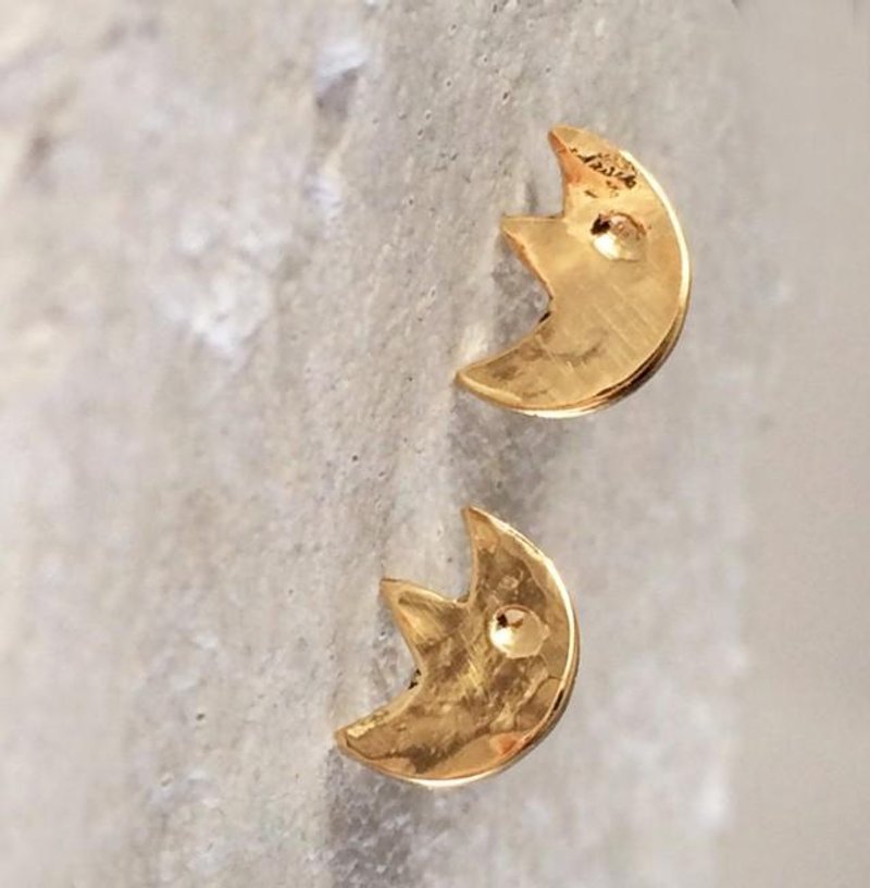 Moon Face K18 studs ピアス - 耳环/耳夹 - 其他金属 