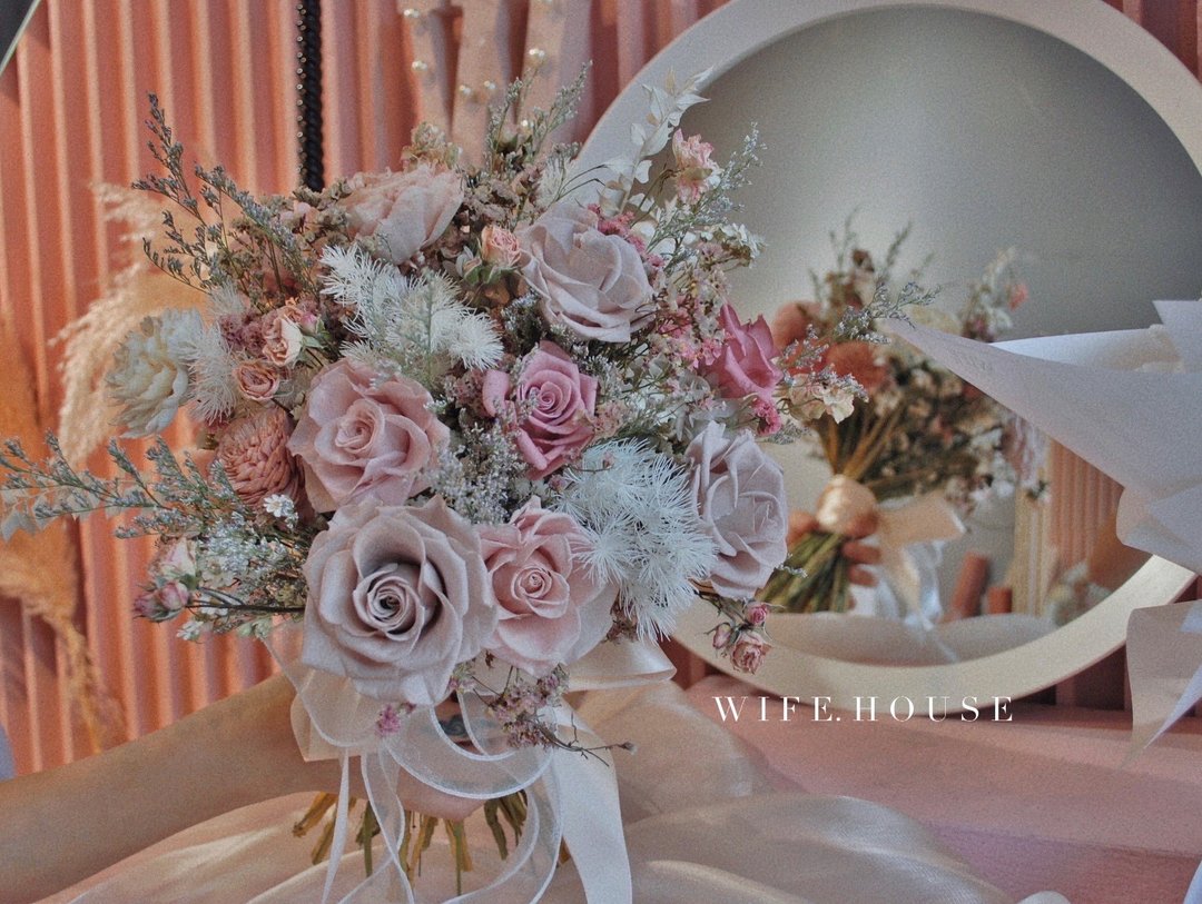 玫瑰奶茶永生捧花 新娘 婚礼 - 干燥花/捧花 - 植物．花 多色