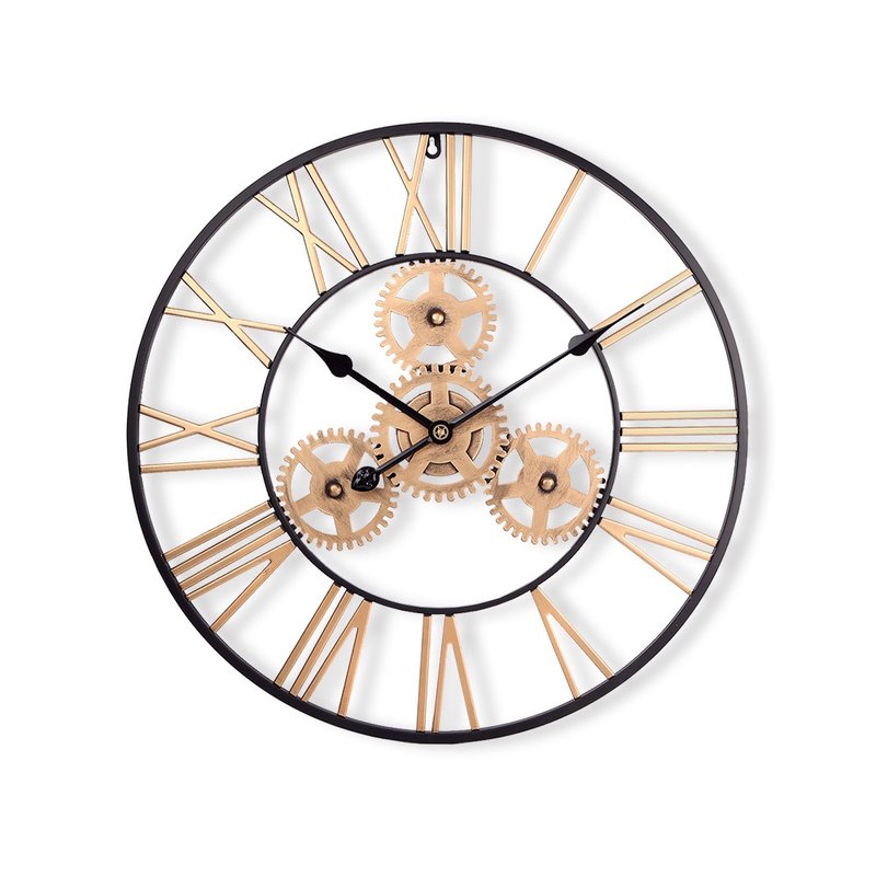 铁制设计时钟 双色黑针齿轮60cm 台制机芯 罗马数字 铁艺钟 简约 - 时钟/闹钟 - 其他金属 金色