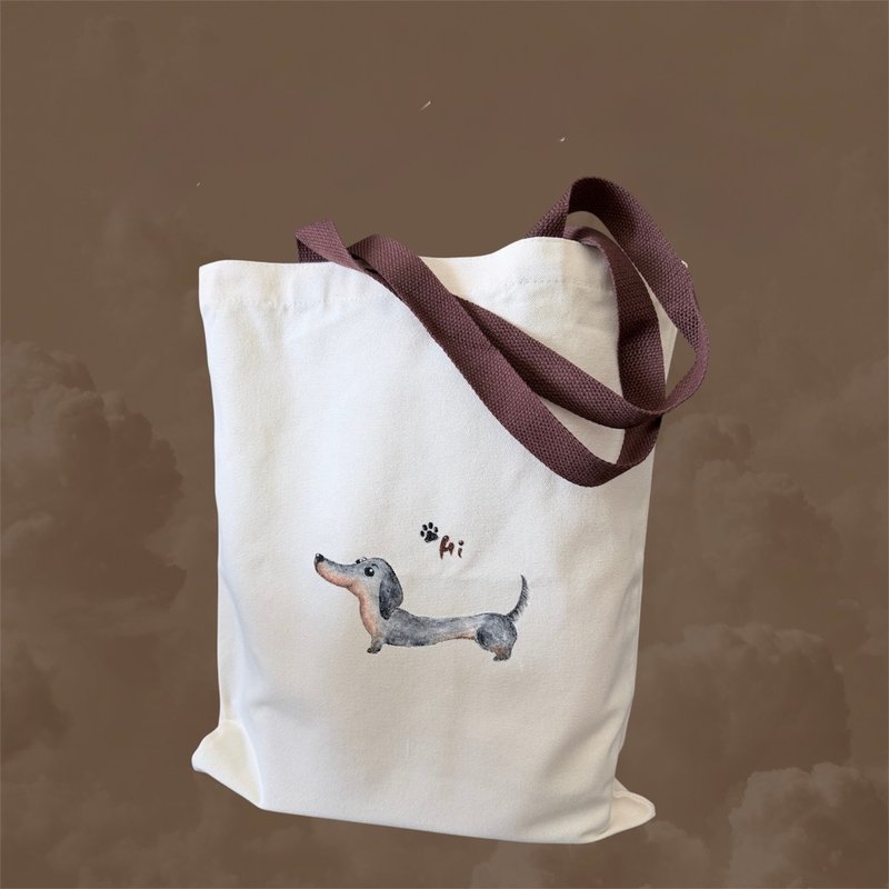 手感。慢起 - 手绘帆布袋 HiHi 腊肠 文青帆布袋 加厚 环保袋手提袋 - 手提包/手提袋 - 其他材质 白色