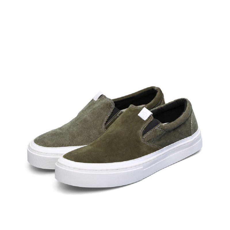 街头 工装风 军绿色 真皮拼接 低帮懒人鞋 - 男款休闲鞋 - 棉．麻 绿色