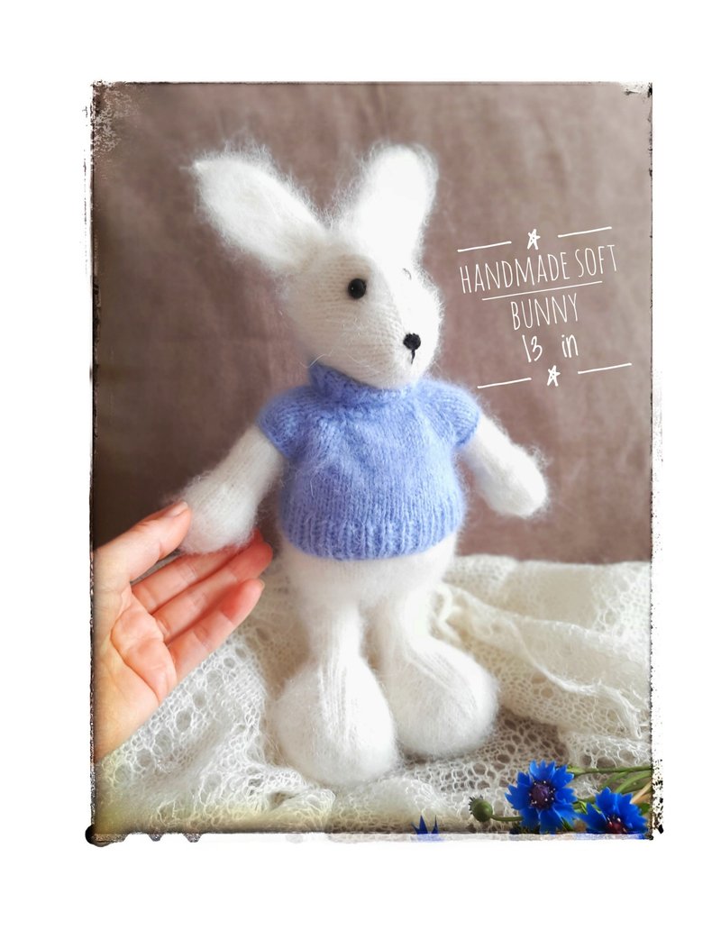 Handmade angora rabbit toy Soft plushie bunny White bunny toy - 玩具/玩偶 - 羊毛 白色