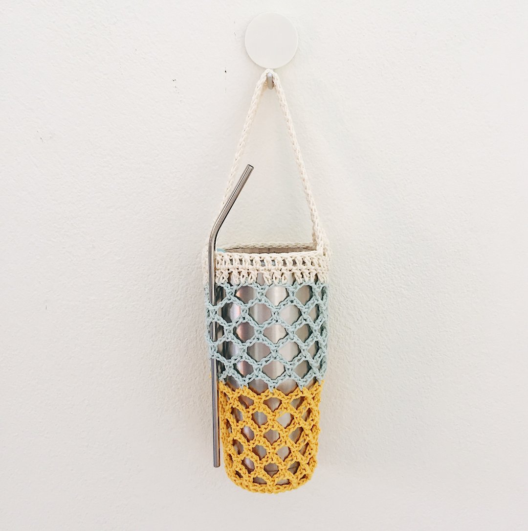 Eco-Friendly, Crochet Beverage Bag with Handle | Net Bag Multi Color - 随行杯提袋/水壶袋 - 棉 多色