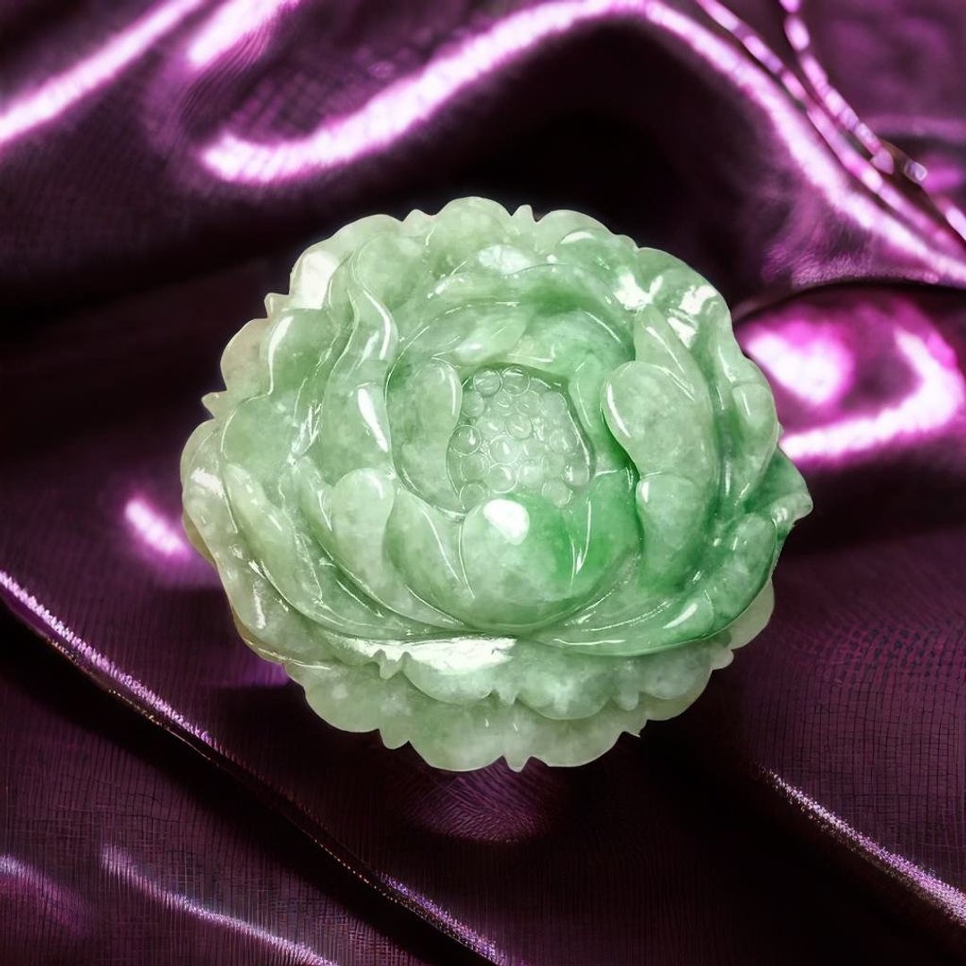 飘绿花翡翠牡丹花 | 天然缅甸玉A货翡翠 | 送礼 - 项链 - 玉石 绿色