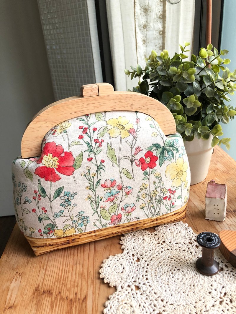 秋日花园木口金包 - 侧背包/斜挎包 - 棉．麻 橘色