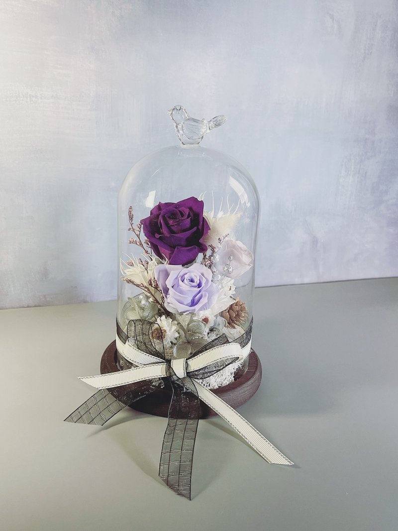 永生花-浪漫紫 不凋花 玫瑰 夜灯 玻璃罩 生日送礼 情人节礼物 - 干燥花/捧花 - 植物．花 