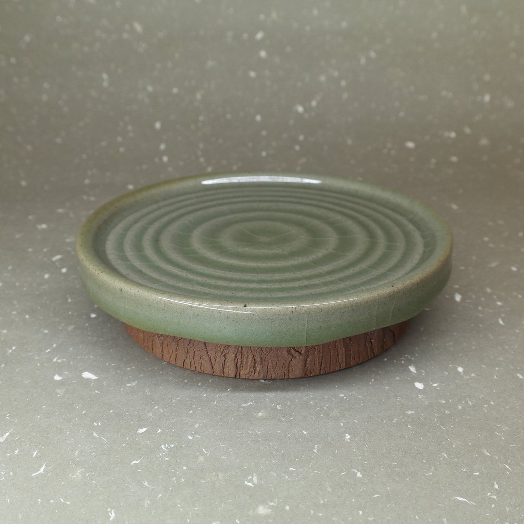 青瓷水纹 壶承 壶托 高脚盘 手作陶器 茶道具 - 茶具/茶杯 - 陶 