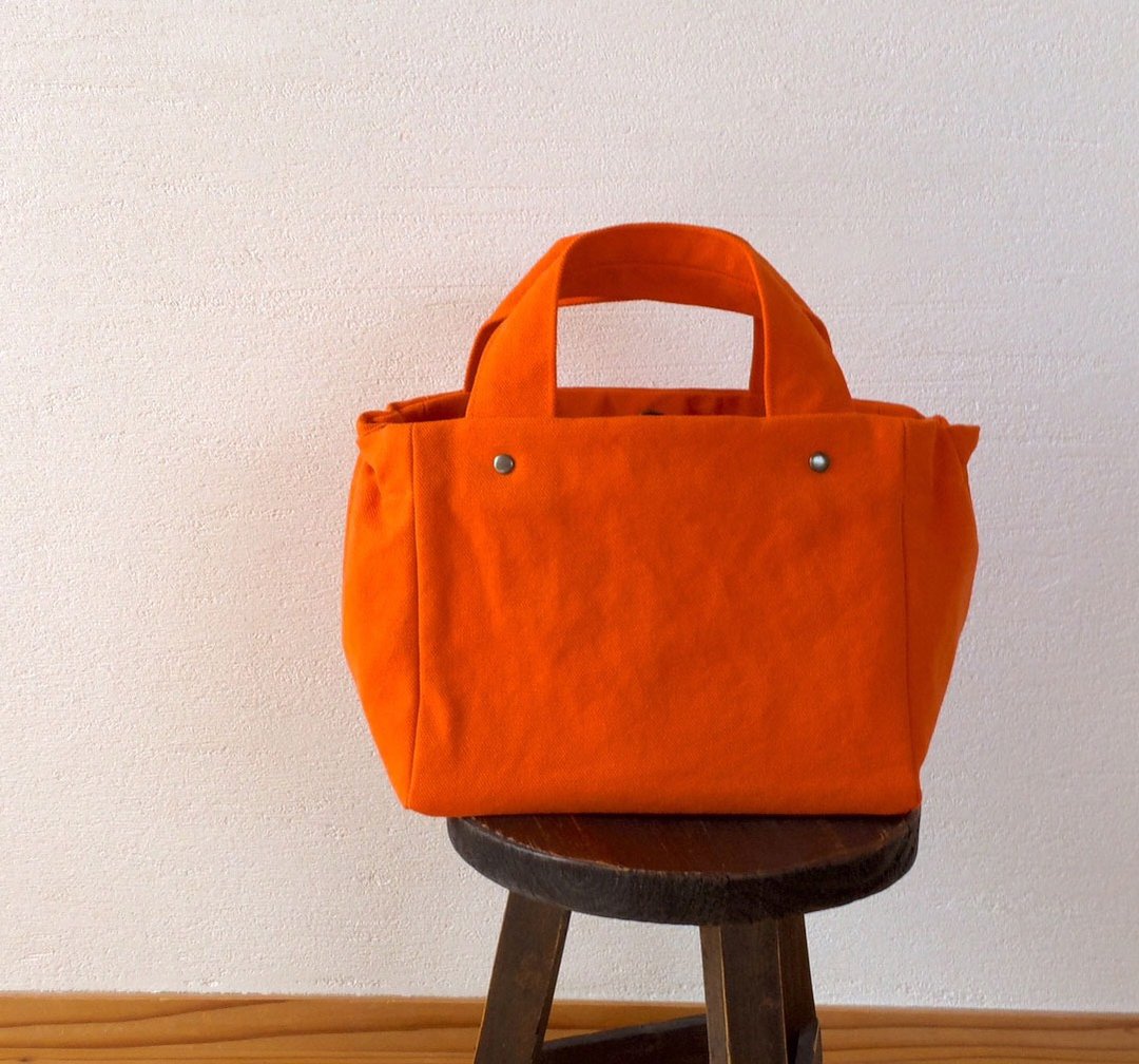 Gathered Tote Bag    Mini   canvas　Carrot Orange - 手提包/手提袋 - 棉 橘色