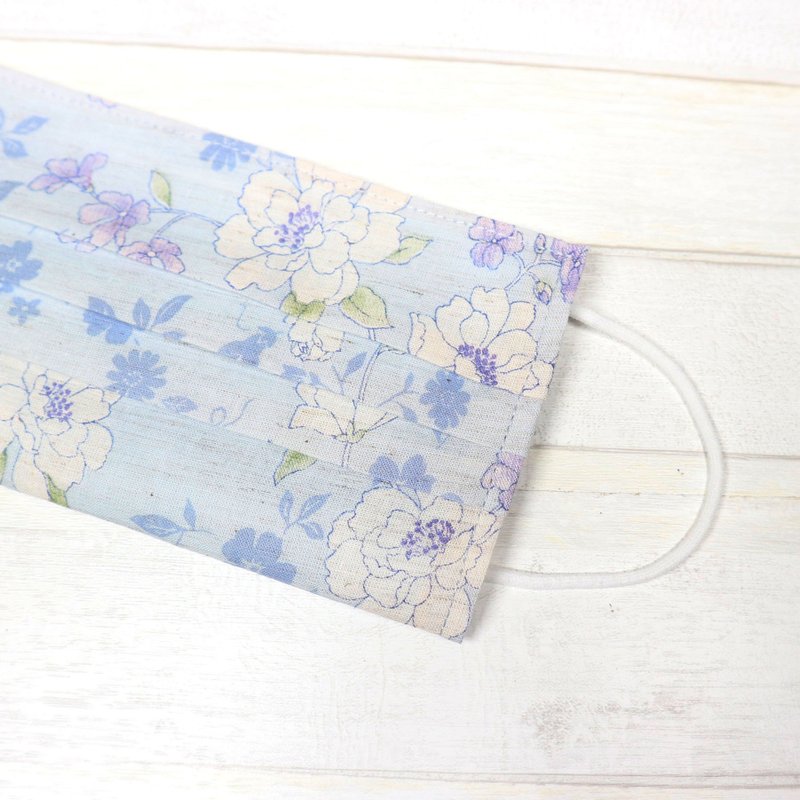 日本薄棉麻 布口罩 口罩套 可重复使用 - 花 (蓝) - 口罩 - 棉．麻 黄色