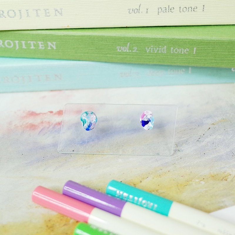 节气 谷雨 手绘贴耳耳环 耳针/耳夹 - 耳环/耳夹 - 防水材质 多色