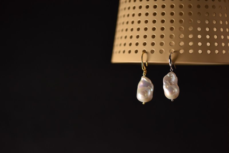 粉白色巴洛克珍珠耳环 - 耳环/耳夹 - 珍珠 白色