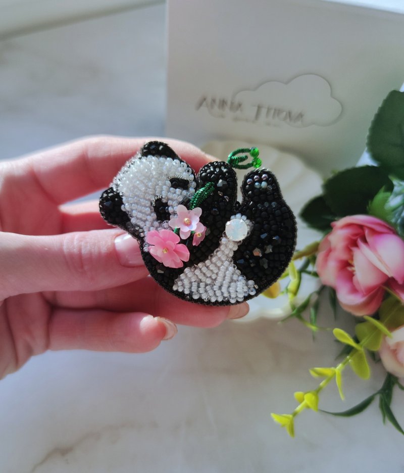 手工熊猫胸针 - 胸针 - 琉璃 多色