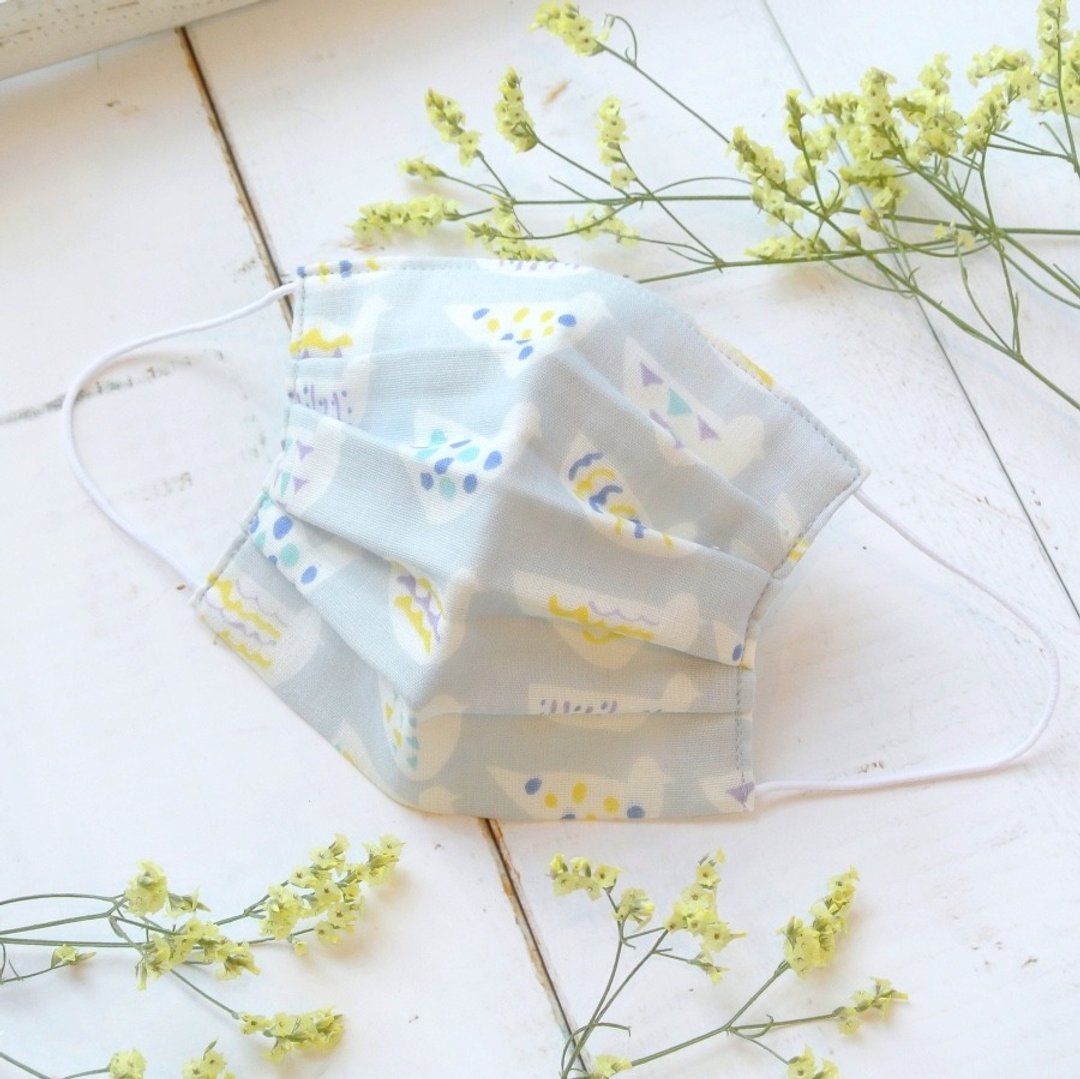可洗涤、舒适且可爱的手工立体口罩 Colorful bird Light skyblue 北欧系 鸟 日本设计 透气良好 | TEMARIYA - 口罩 - 棉 蓝色