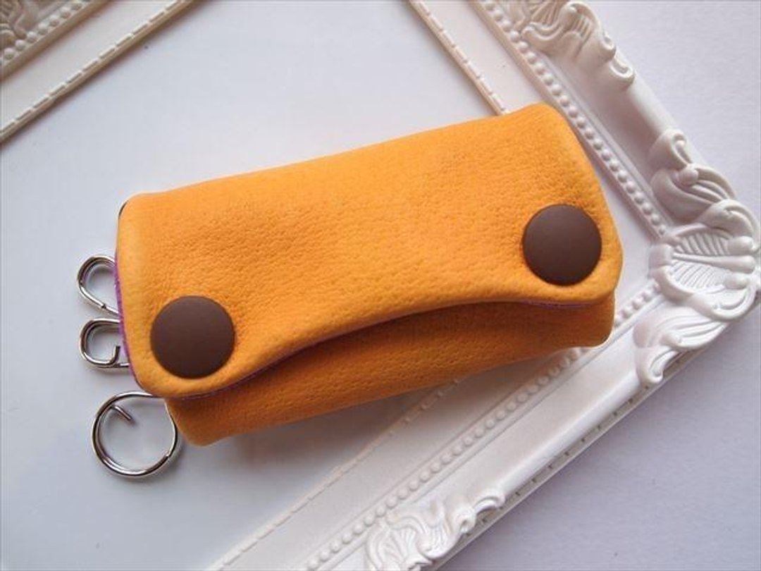 Luxury pig leather soft key case [hand-dyed leather] 1543005 - 钥匙链/钥匙包 - 真皮 黄色