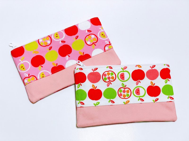 扁平笔袋、收纳袋 苹果 可免费绣字 - 铅笔盒/笔袋 - 棉．麻 粉红色