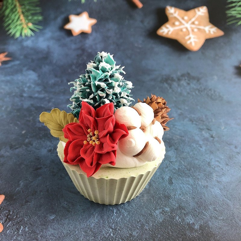 【圣诞礼盒】【定制化礼物】奶油土挤花/圣诞礼物/扩香石(粉绿) - 香薰/精油/线香 - 粘土 绿色