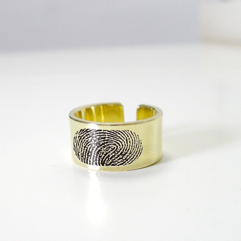 极简幸福指纹铜戒指 1cm - 对戒 - 其他金属 金色