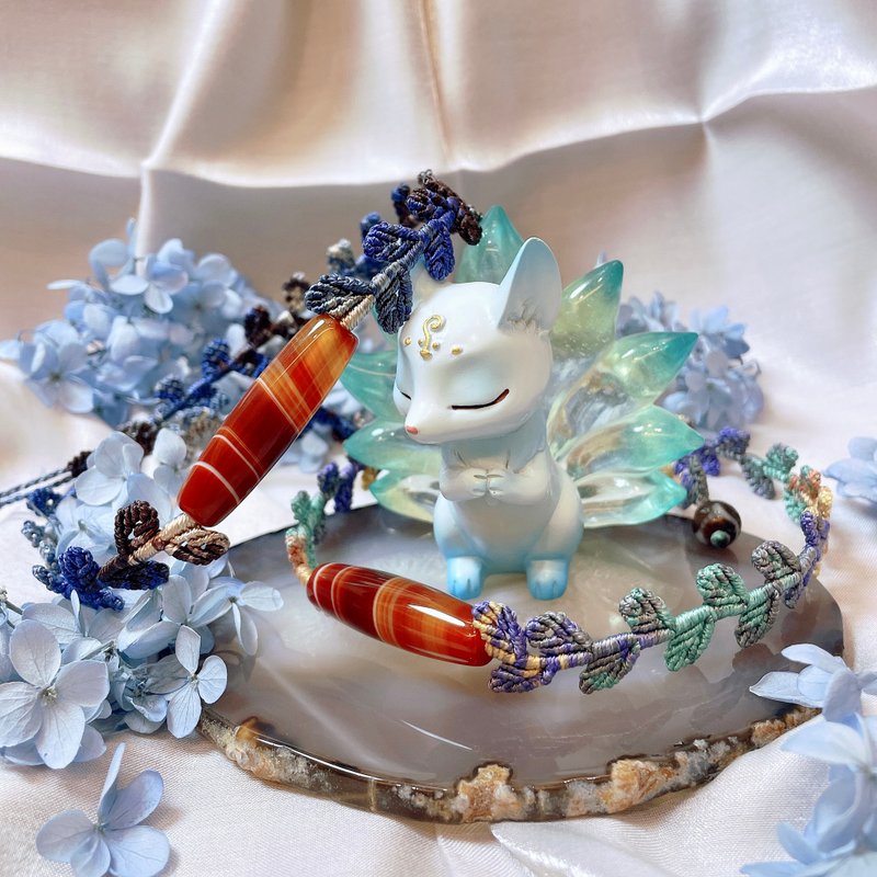 红缠丝玛瑙天珠勒子藤叶编织颈圈项链 - 项链 - 玉石 红色