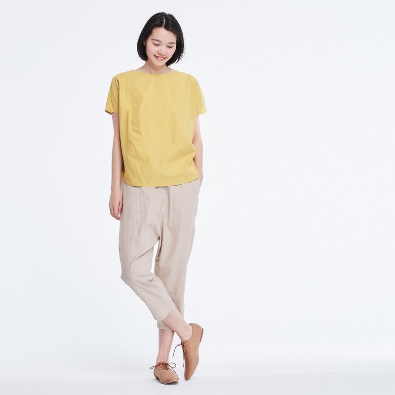 Max 覓私口袋剪接低檔褲/卡其 - 女装长裤 - 棉．麻 卡其色