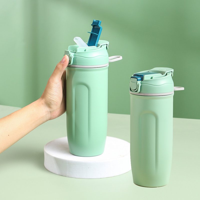 Swanz天鹅瓷 陶瓷动饮杯-520ml 两用杯盖款 (薄荷绿) - 保温瓶/保温杯 - 陶 绿色